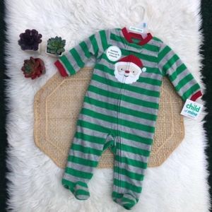 Santa Stripe Footed Onesie NEW